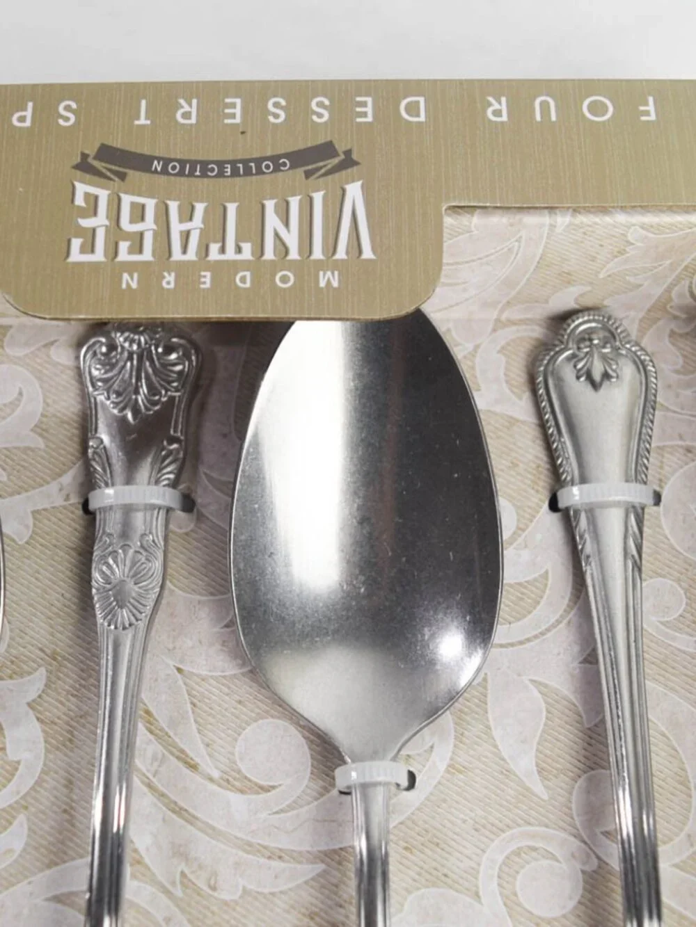Hampton Signature Modern Vintage Flatware 4 Large Dessert Spoons Antique Silver